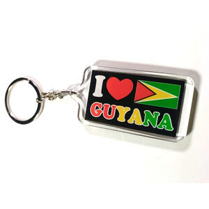 I Love Guyana Flag Keychain Acrylic
